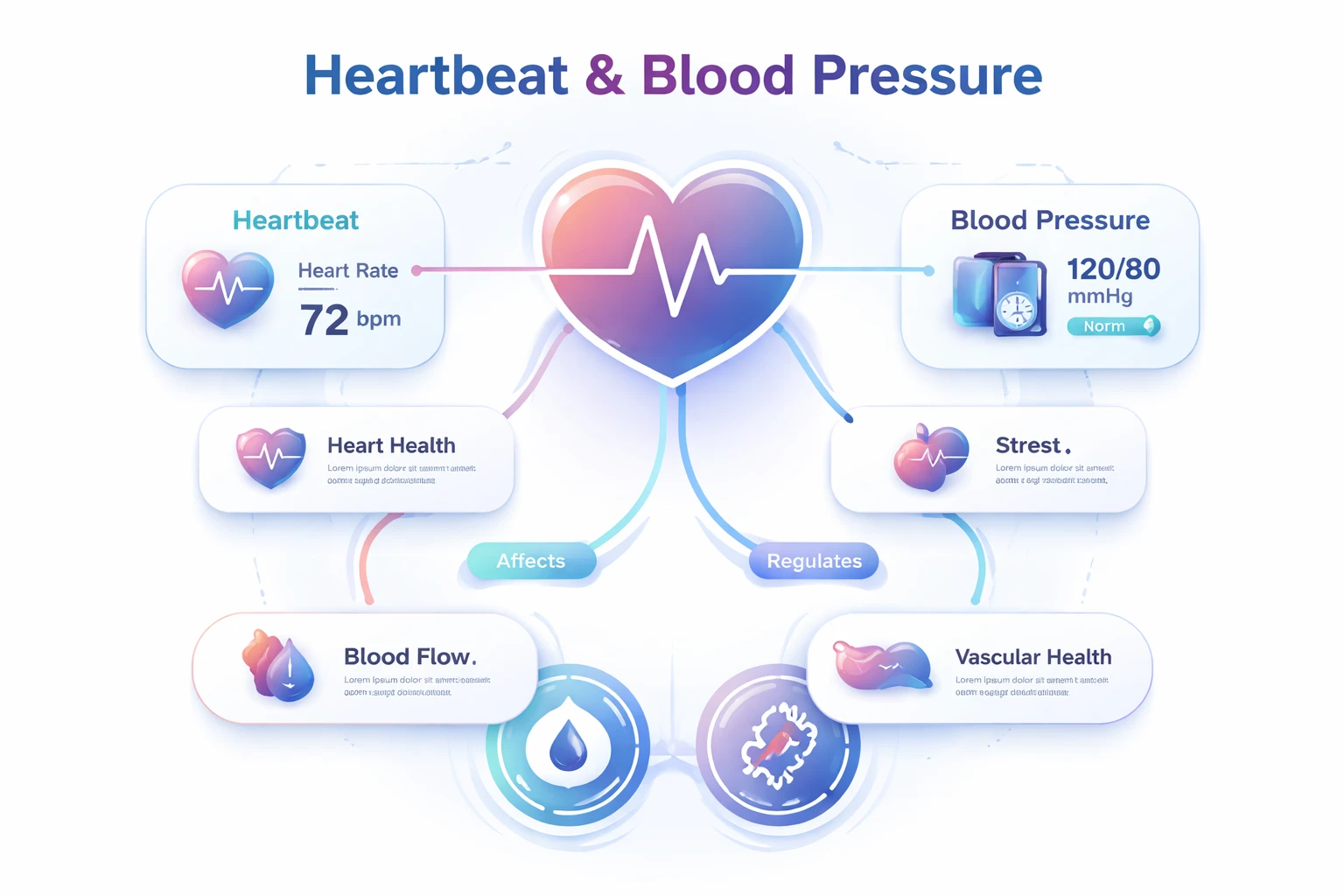 Concept map linking heartbeat phases to blood pressure readings