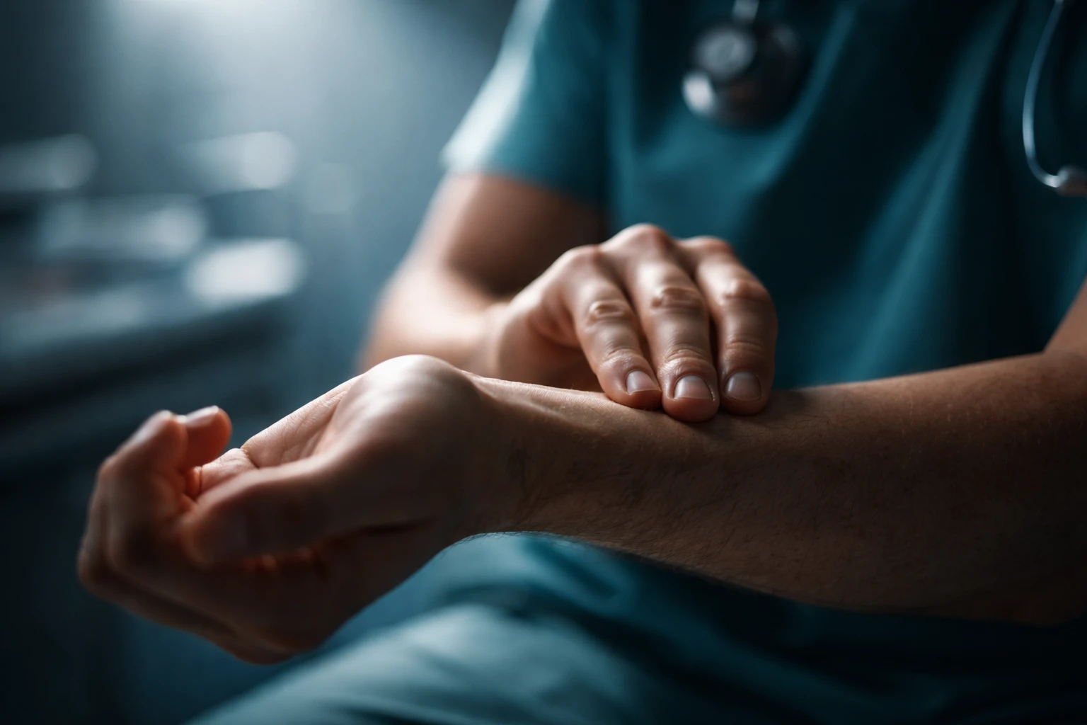 A person checking their pulse on their wrist